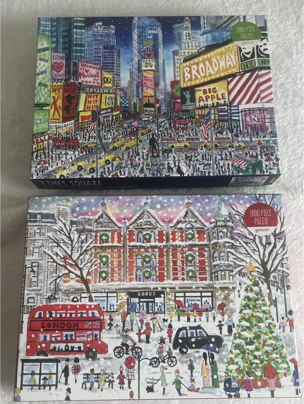 MICHAEL STORRINGS 2-Puzzle Lot Times Square Christmas London 1000pc Galison